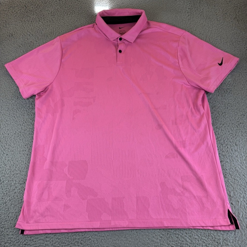 Nike Men's Dri-FIT Golf Polo Shirt‎ Size XXL Vibrant Pink Jacquard Breathable